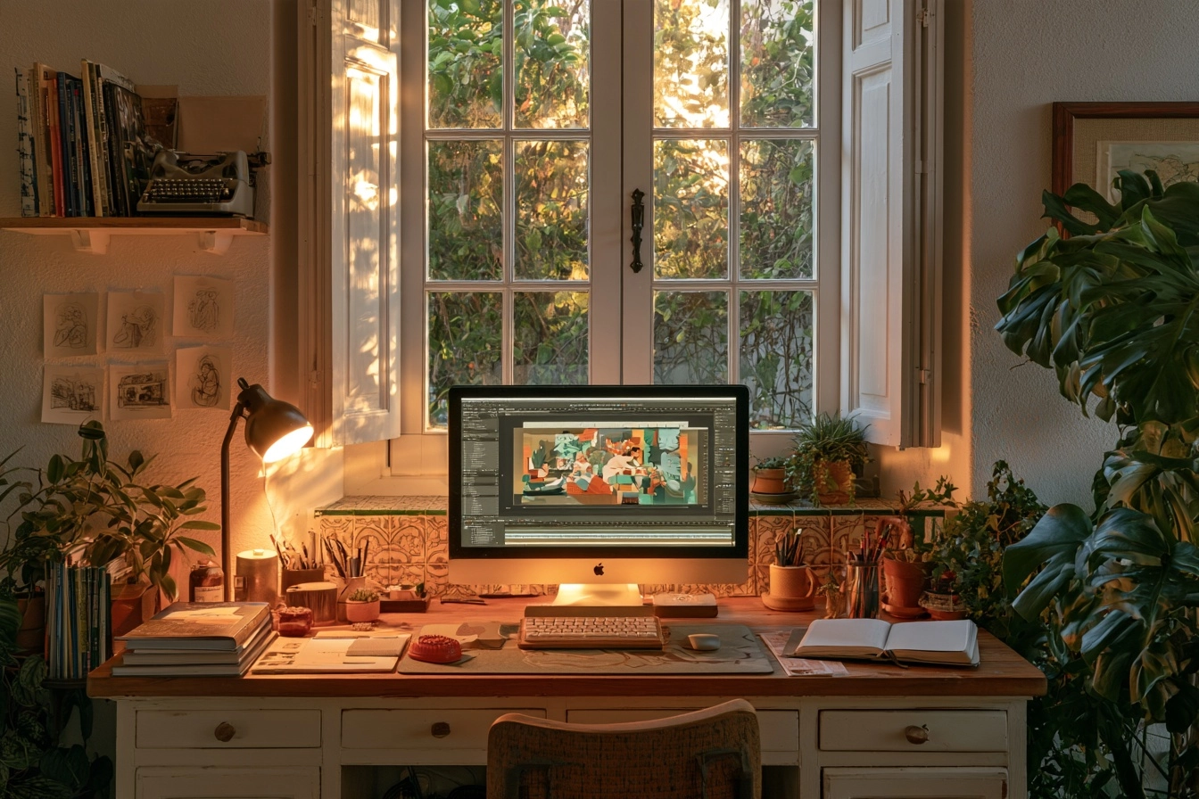 A sunny motion graphics studio in an old Andalusian house